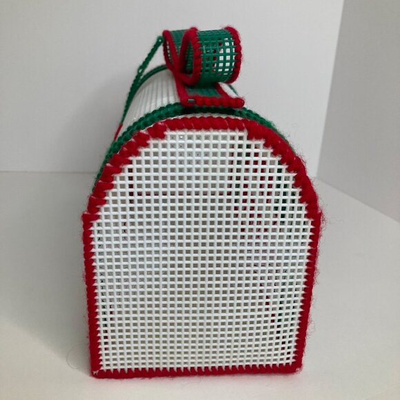 Vintage Plastic Canvas Needlepoint Christmas Mailbox Merry Christmas Holly 10.5" - Picture 5 of 7